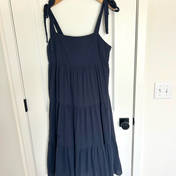 Madewell Navy Tie Strap Tiered Midi Dress Large - Picture 2 of 4